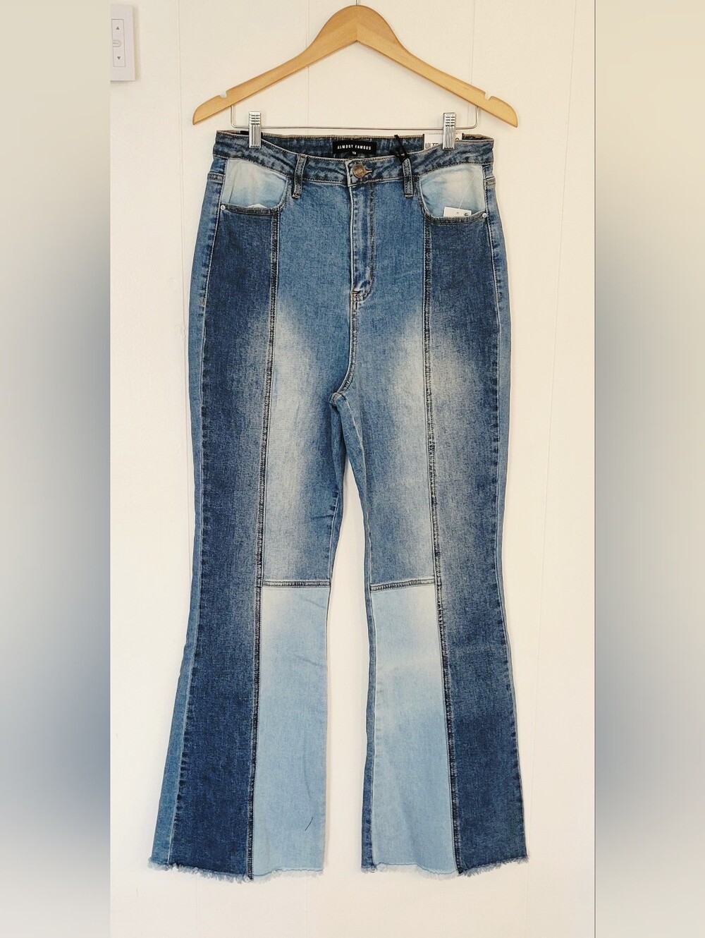Almost Famous Two-Tone Panel High-Rise Flare Jeans